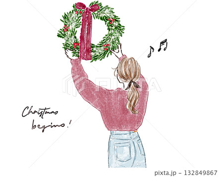 クリスマスリースを持った女の子 クリスマスリースを持った女の子 132849867