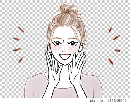 女性　おーい　呼ぶ　注目　応援　両手 132849941