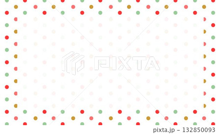 ドット水玉模様パターンのフレーム背景イラスト　赤緑色クリスマスカラー　カラフル　ポップ　横長ベクター 132850093