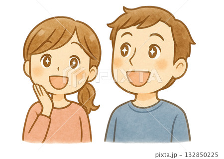 【人物】目を輝かせるママとパパのイラスト/タイプ2 132850225