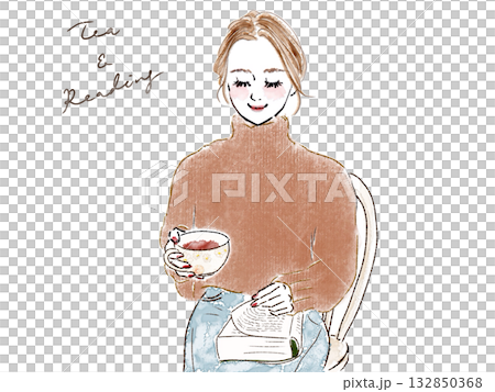 一位女士坐在椅子上讀書,不時翻頁。 一位女士坐在椅子上讀書,不時翻頁。 132850368