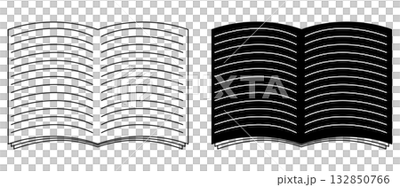 Set of icons of open book or notebook with double page spread symbolizing reading, learning and knowledge Set of icons of open book or notebook with double page spread symbolizing reading, learning and knowledge 132850766