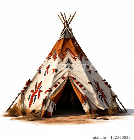 an AI Image Generator, Traditional Tipi Tent With Painted Symbols And Wooden an AI Image Generator, Traditional Tipi Tent With Painted Symbols And Wooden 132850823