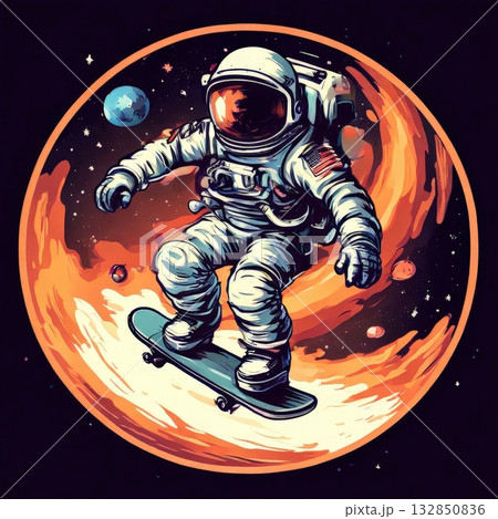 an AI Image Generator, Astronaut Exploring a Fiery Alien Planet in Space an AI Image Generator, Astronaut Exploring a Fiery Alien Planet in Space 132850836