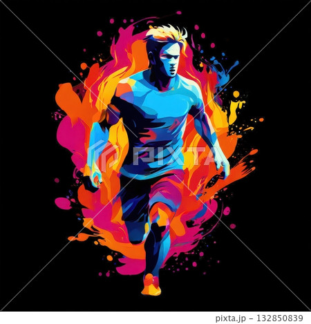 an AI Image Generator, Digital Art of a Man Running in Sportswear 132850839