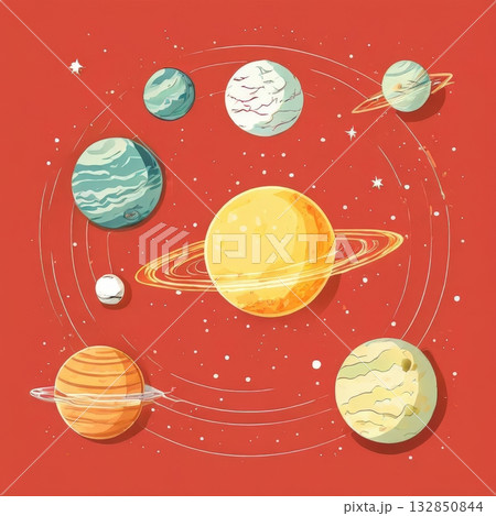 an AI Image Generator, Illustrative Depiction of the Solar System and Its Planets 132850844