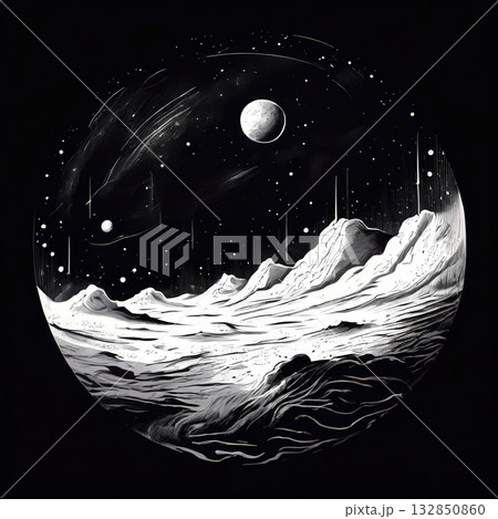 an AI Image Generator, Space Scene Featuring Planets and Cosmic Artwork 132850860