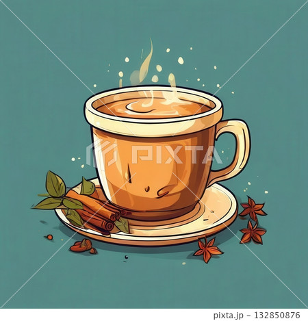 an AI Image Generator, Warm Cup of Spiced Tea with Cinnamon and Star 132850876