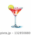 an AI Image Generator, Title Vibrant Red Cocktail In Elegant Martini Glass With Lemon 132850880