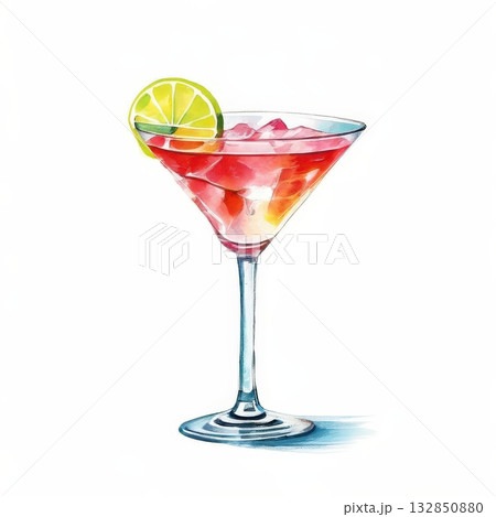 an AI Image Generator, Title Vibrant Red Cocktail In Elegant Martini Glass With Lemon an AI Image Generator, Title Vibrant Red Cocktail In Elegant Martini Glass With Lemon 132850880