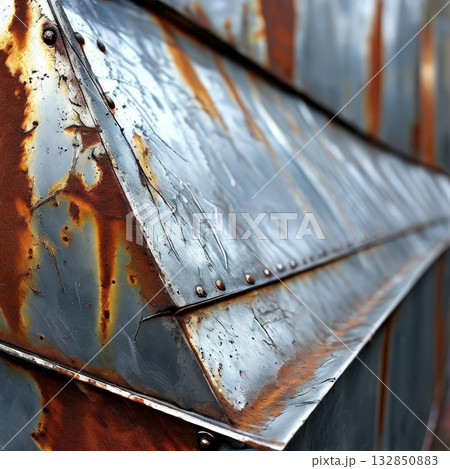 an AI Image Generator, Metal Wall Panels With Cracked Surfaces And Industrial Grid Pattern Across Blocks 132850883