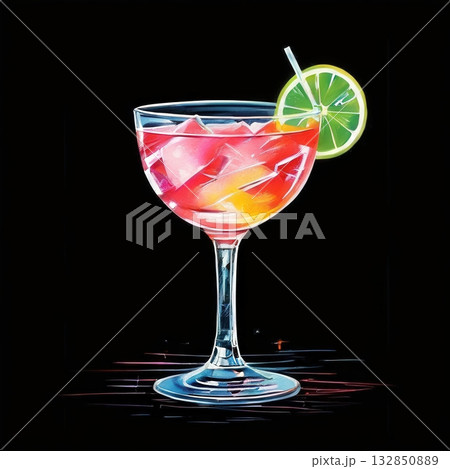 an AI Image Generator, Title Vibrant Red Cocktail In Elegant Martini Glass With Lemon an AI Image Generator, Title Vibrant Red Cocktail In Elegant Martini Glass With Lemon 132850889
