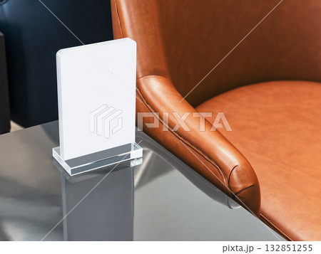 Mock up Menu frame on Table Bar restaurant Blank white sign stand Mock up Menu frame on Table Bar restaurant Blank white sign stand 132851255