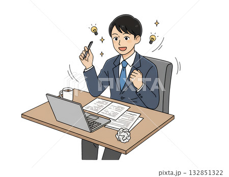 とても良いアイデアが閃いて嬉しくなるビジネスマン 132851322