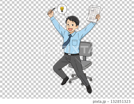 アイデアに閃いて飛び跳ねて喜ぶビジネスマン 132851323