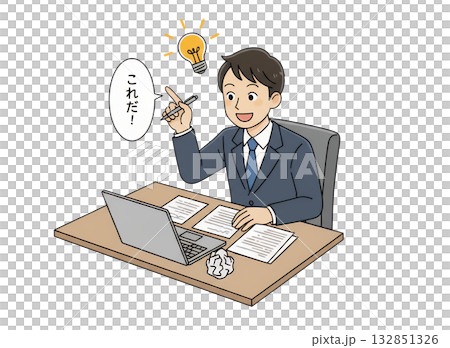 煮詰まった仕事の中でアイデアが閃いたビジネスマン 132851326