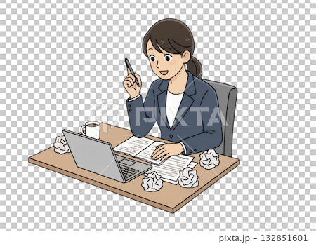 An office lady who gets an idea during a busy workday 132851601