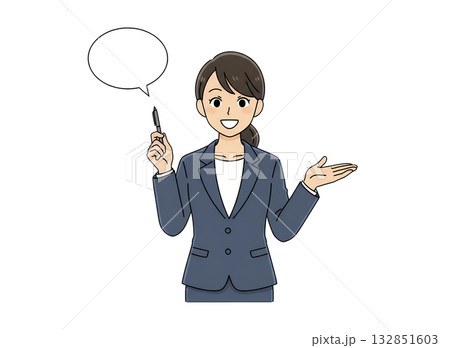 閃いたアイデアを説明するオフィスレディ 132851603
