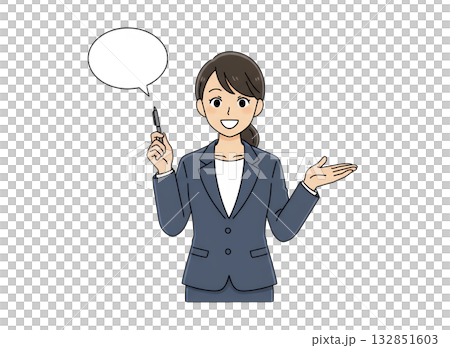 閃いたアイデアを説明するオフィスレディ 132851603