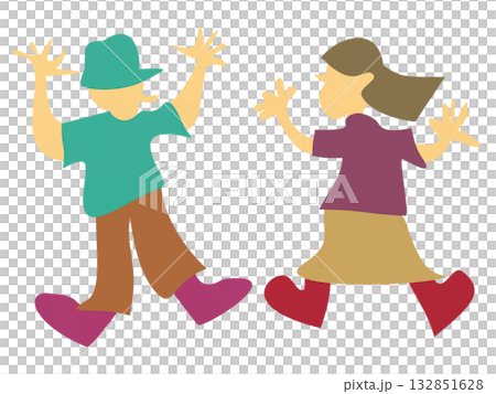 喜ぶ楽しむ男女の人物イラスト	 132851628