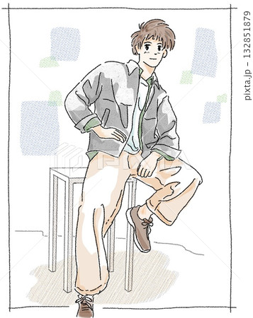 椅子に腰掛けるヒト 色付き 椅子に腰掛けるヒト 色付き 132851879