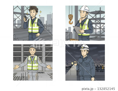 工事現場に立つ警備員 132852145