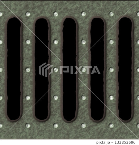 Rustic metal vent floor for drainage purpose and is flush with the floor's surface. 132852696