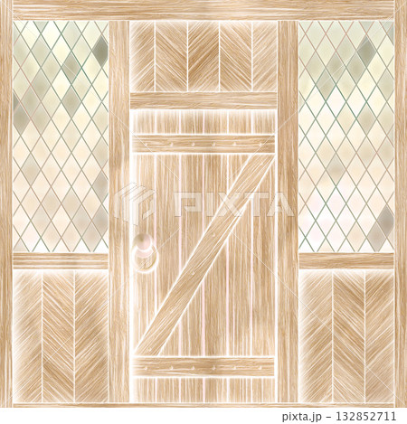 Weathered and aged wooden door in country house or cabin. Hi-res (8000x8000) texture. 132852711