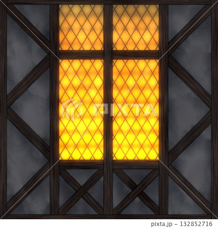 Vintage window frame in country house or cabin. Hi-res (8000x8000) texture. 132852716