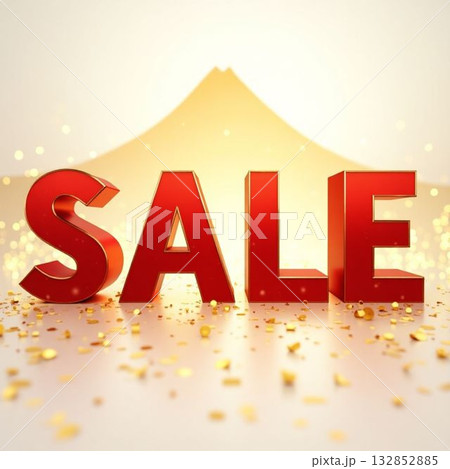 SALEロゴ ゴールド富士 背景付き 冬セール 初売り POP チラシ用 高級感イラスト SALEロゴ ゴールド富士 背景付き 冬セール 初売り POP チラシ用 高級感イラスト 132852885