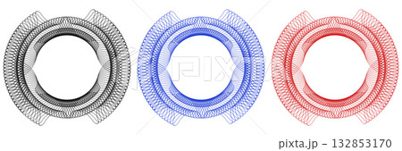Set of blue, red and black line frames with double stroke. Monogram blank for text decoration. 132853170