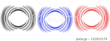 Set of blue, red and black line frames with double stroke. Monogram blank for text decoration. 132853174