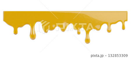 Golden Honey melt with glossy drops on Transparent background. The syrup, Liquid flows down. Drops of sweet yellow ice cream in the form of a decorative border for culinary decoration, food design, Golden Honey melt with glossy drops on Transparent background. The syrup, Liquid flows down. Drops of sweet yellow ice cream in the form of a decorative border for culinary decoration, food design, 132853309