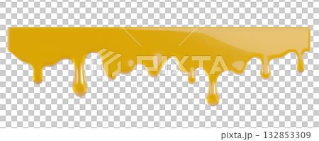 Golden Honey melt with glossy drops on Transparent background. The syrup, Liquid flows down. Drops of sweet yellow ice cream in the form of a decorative border for culinary decoration, food design, Golden Honey melt with glossy drops on Transparent background. The syrup, Liquid flows down. Drops of sweet yellow ice cream in the form of a decorative border for culinary decoration, food design, 132853309