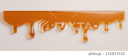 Golden Honey melt with glossy drops. The syrup, Liquid flows down. Drops of sweet yellow ice cream  in the form of a decorative border for culinary decoration, food design,  132853310
