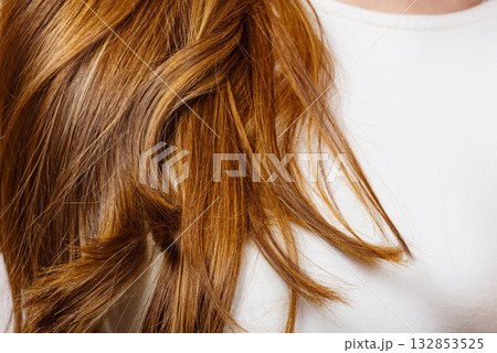 Woman long healthy brown hair ends, detail view 132853525