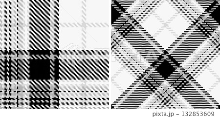 Set black and white check plaid seamless vector pattern. Set black and white check plaid seamless vector pattern. 132853609