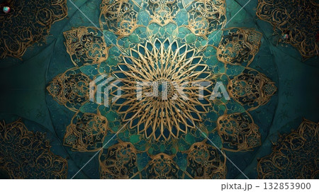 Elegant Teal and Gold Mandala Design for Luxury Branding 132853900