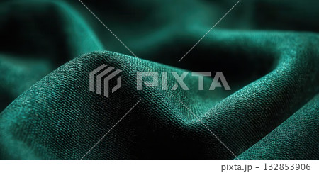Elegant Teal Fabric Texture with Detailed Close-Up Shot 132853906