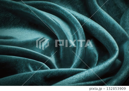 Elegant Teal Fabric with Flowing Drapes and Texture 132853909