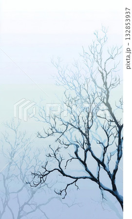 Elegant Winter Trees Serene Blue Branches in Foggy Landscape Elegant Winter Trees Serene Blue Branches in Foggy Landscape 132853937
