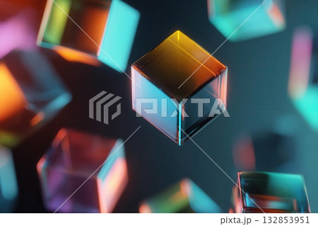 Floating, Glowing Cubes Futuristic Abstract 3D Render Floating, Glowing Cubes Futuristic Abstract 3D Render 132853951