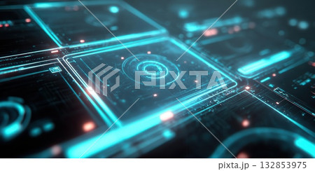 Futuristic Digital Interface Glowing Circuitry Abstract Design 132853975