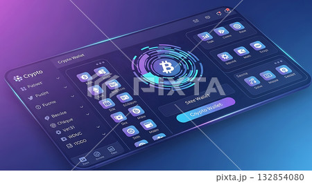 Digital crypto wallet interface with Bitcoin...のイラスト素材 [132854080] - PIXTA