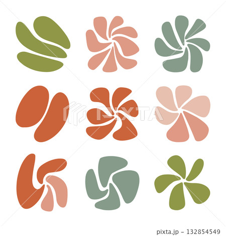 Colorful abstract patterns in various shapes and shades on a simple background Colorful abstract patterns in various shapes and shades on a simple background 132854549