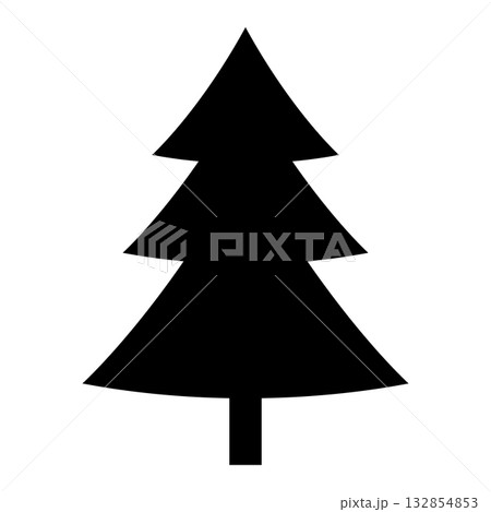 coniferous tree black and white silhouette cartoon illustration isolated 132854853
