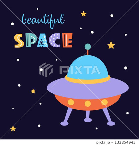 cartoon poster with spaceship cartoon poster with spaceship 132854943