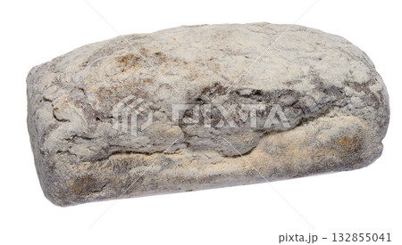 Loaf of rye bread generously sprinkled with flour, isolated background 132855041