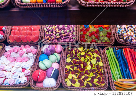 Candies gummy marshmallow Sweet Food. Set different candy background 132855107