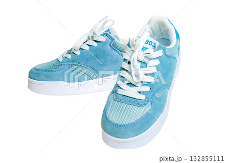 Blue sneakers on a white isolate background 132855111